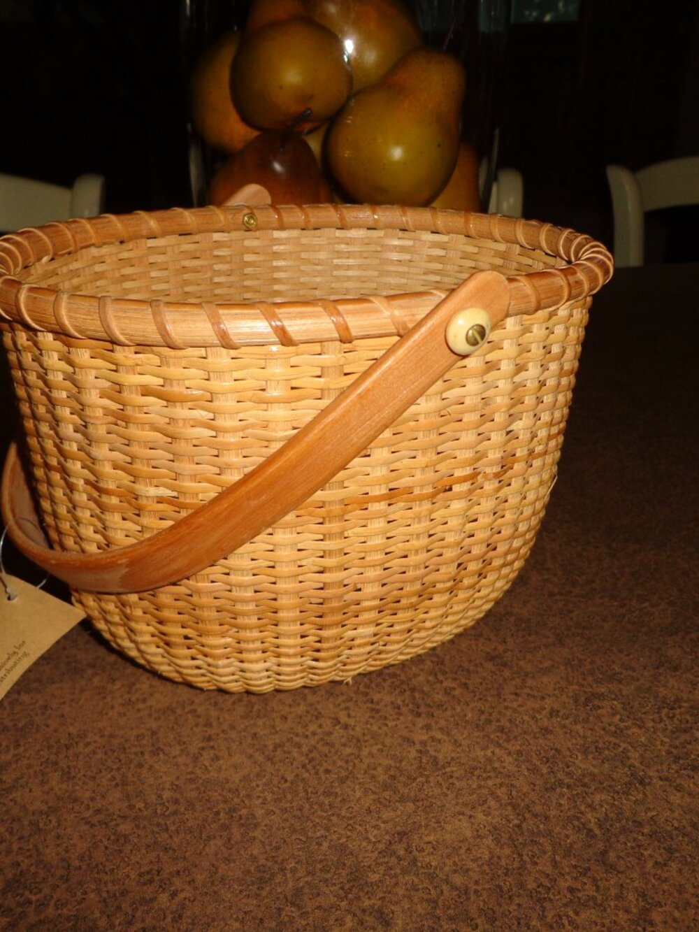 NEW Handcrafted NANTUCKET Round Handled Basket 8x6" Wood Handle & Bottom